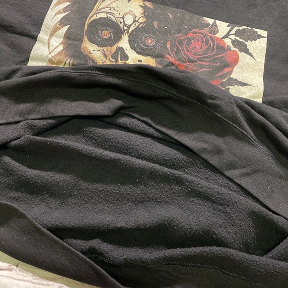 Champion Crewneck Sweatshirt Mens 2XL Black Gothic Grunge Day Of Dead Skull Rose - Picture 9 of 10